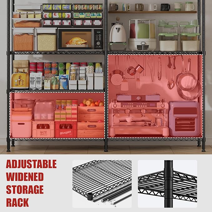 REIBII 61.7''W Storage Shelves Load 1220LBS Wire Shelving Unit 4 Tier Metal Shelving for Storage Rack Shelves Heavy Duty Garage Shelf Pantry Shelves Kitchen Shelving, 61.7" W*62.9" H*15.8" D, Black-Ruum Studio Home