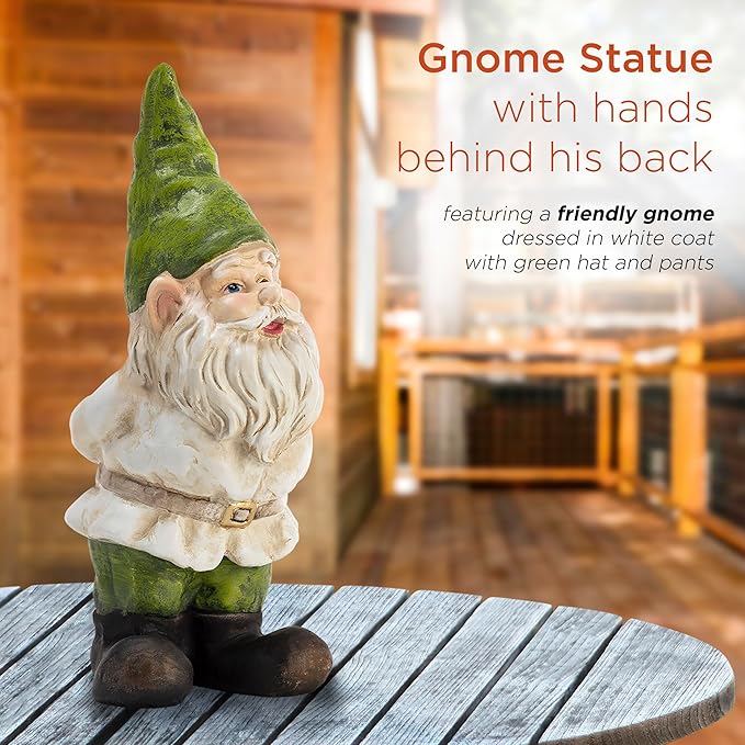 Alpine Corporation 12" Tall Traditional Outdoor Garden Gnome Yard Statue Decoration-Ruum Studio Home