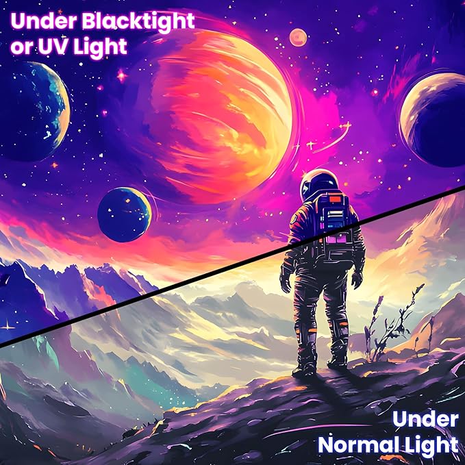 BVBOX Astronaut Space Blacklight Tapestry 79"x59", UV Reactive Astronaut Universe Galaxy Planet Glow in Dark Tapestries, Black Light Neon Upright Poster Wall Hanging Backdrop Decor for Bedroom Living Room-Ruum Studio Home