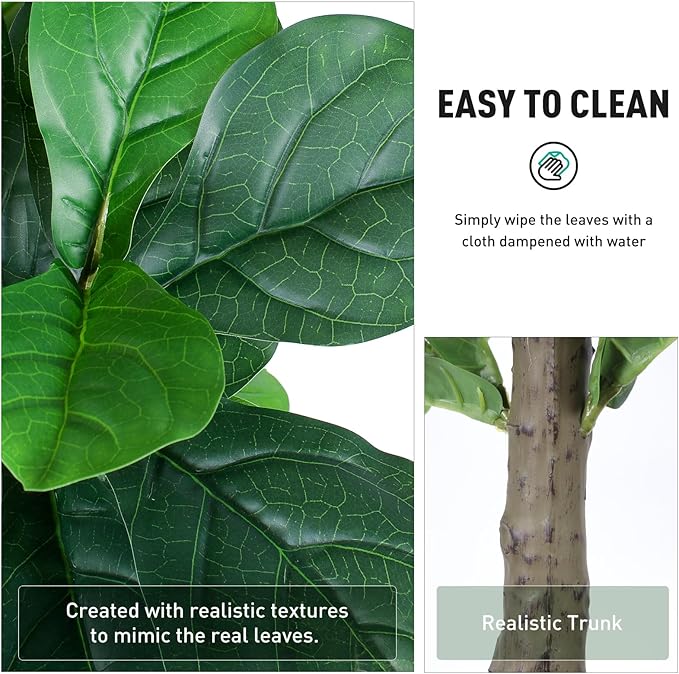 Fiddle Leaf Fig Tree, 5ft Tall Fake Silk Tree in White Planter, Faux Floor Plants with 108 Fiddle Leaves, Artificial Plants for Home Office Decor Indoor-Ruum Studio Home
