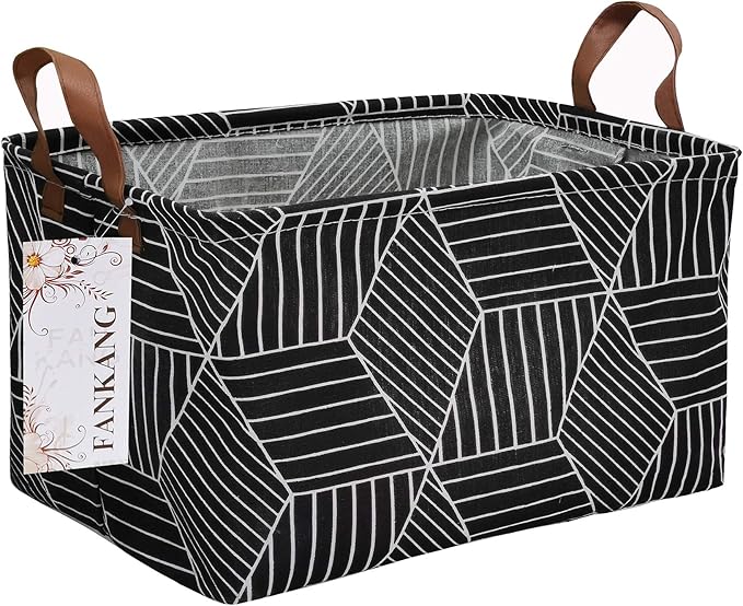 FANKANG Storage Basket,Nursery Hamper Canvas Laundry Basket Foldable with Waterproof PE Coating Storage, Office, Bedroom, Clothes,Toys (Rec-Black Cube)-Ruum Studio Home