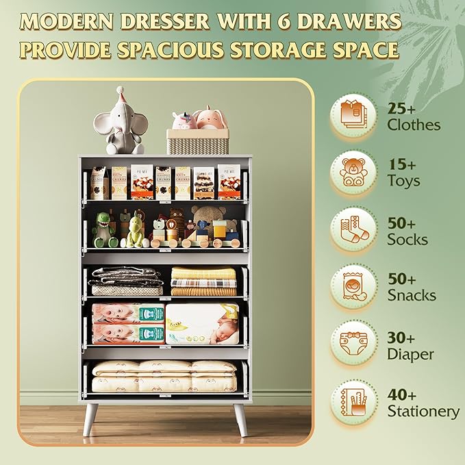 WLIVE 5 Drawer Dresser for Bedroom, Tall Wood Dresser, White Dressers Storage Organizer with Sturdy Metal Handle, Chest of Drawers for Living Room, Hallway, Closet-Ruum Studio Home