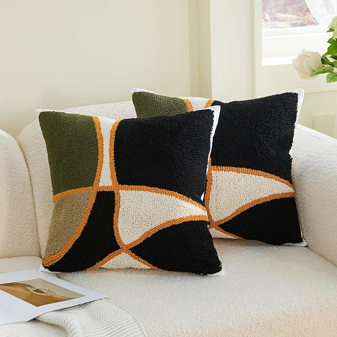 HOdo Home 2PCS Pillow Covers-Throw Pillow Cover,Tufted Boho Jacquard Pillow Covers,Farmhouse Decorative Pillow Cover,Pillow Cases for Couch,Sofa,Bed,Chair,Living Room,Home Decor（18x18inch ）-Ruum Studio Home