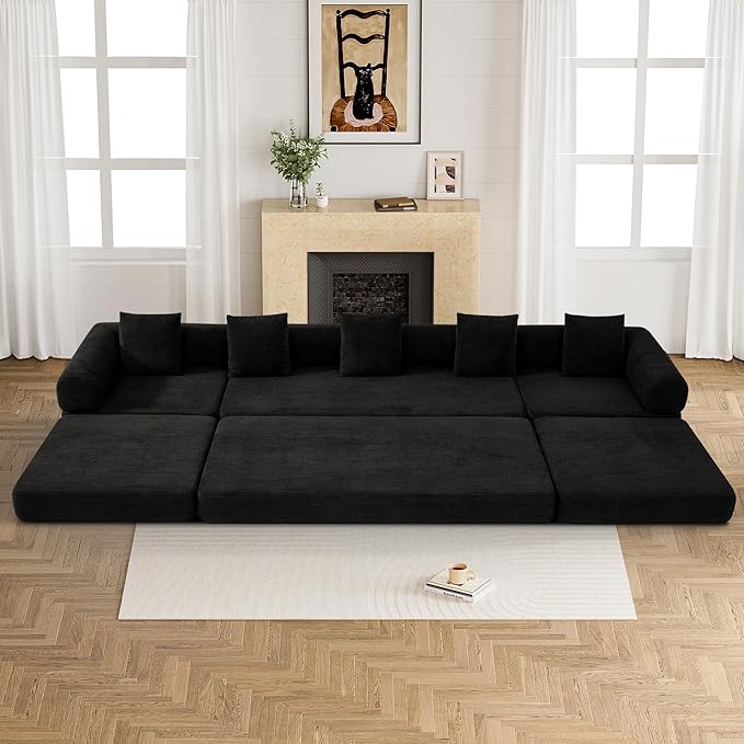 Modular Sectional Loveseat Sofa Cloud Boneless Couch, Modern Sleeper Sofa for Customizable Living Spaces, Cozy Modular Couch for Indoor Room, No Assembly Required, Black-Ruum Studio Home