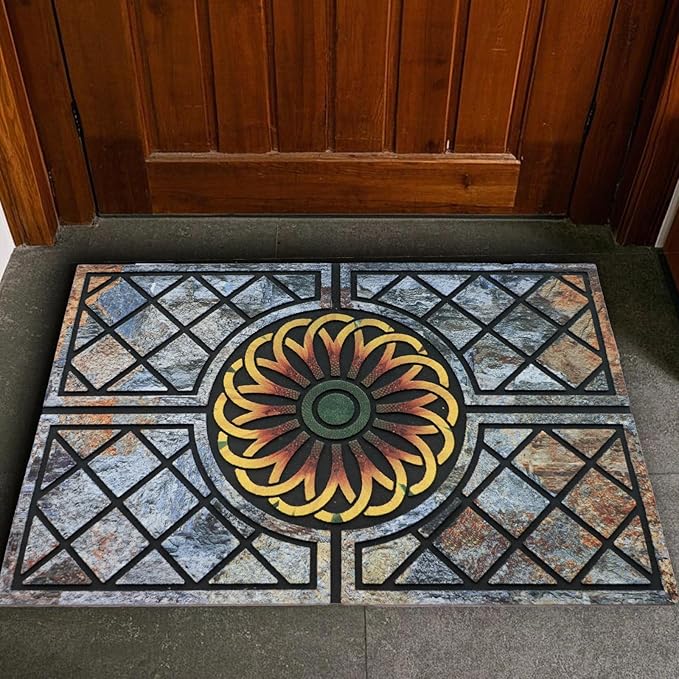 Door Mat Welcome Mat, Heavy Duty Door Mat 17.7 x 29.5 Inch Front Door Mat Rug Doormat for Outdoor Entrance Home Non-Slip Rubber Rug for Front Door, Outside, Entryway, Patio (Flower)-Ruum Studio Home