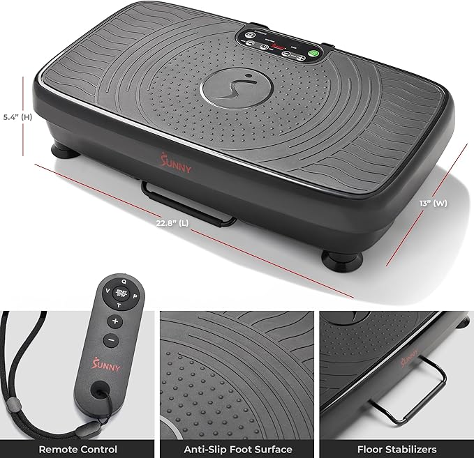 Sunny Health & Fitness Vibration Plate Exercise Machine, Full Body Vibrate Platform for Lymphatic Drainage with Multiple Speeds and Modes, Vibrating Plate Machine for Tension Relief & Weight Loss-Ruum Studio Home