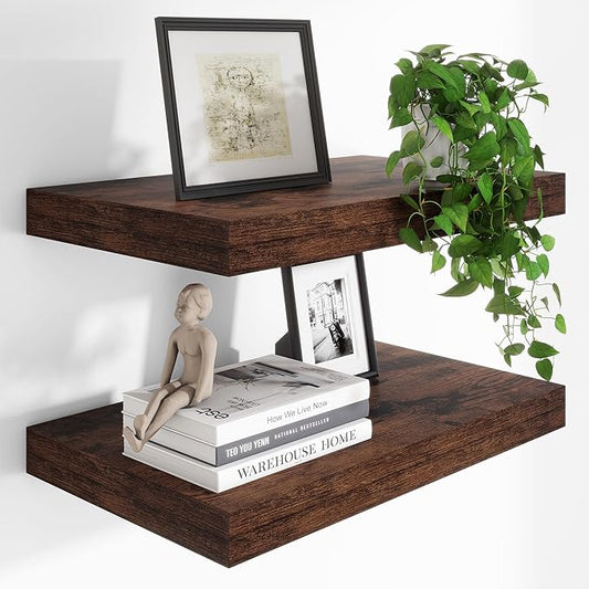 Heimlove 24 x 12 Inch Deep Floating Shelves Wall Mounted with Invisible Brackets,Storage Hanging Shelf for Wall Decor in Bathroom, Bedroom, Kitchen, Living Room, Office Set of 2 (Rustic Brown)-Ruum Studio Home