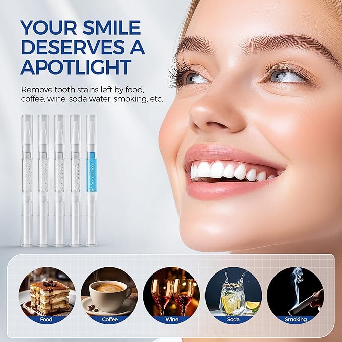 5 x Teeth Whitening Pen Gel (4+1 Desensitizing Gel), No Sensitivity Teeth Whitening Gel Kit, Effective Teeth Whitener, Travel-Friendly Tooth Whitening Pen, Carbamide Peroxide Tooth Bleaching-Ruum Studio Home