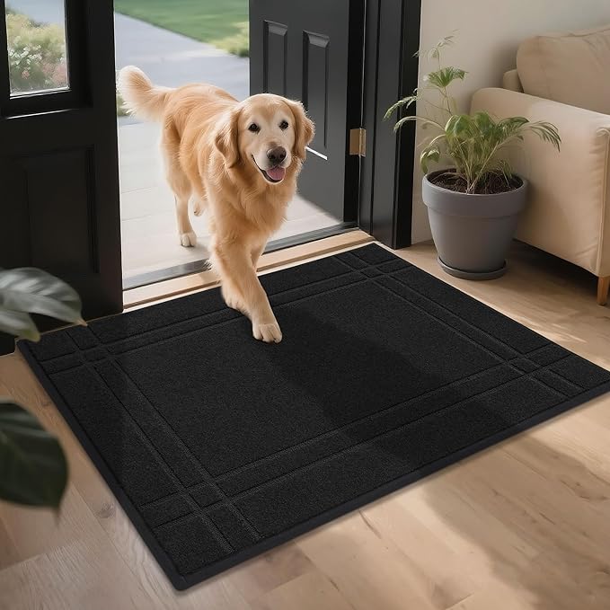 JSEI Entryway Rugs Doormat 32"x48", Non-Slip Dirt Trapper Door Mats Indoor, Washable Absorbent and Stain Resist Welcome Floor Mat for Front Door, Dog Door Mat, Muddy Wet Shoes & Paws, Black-Ruum Studio Home