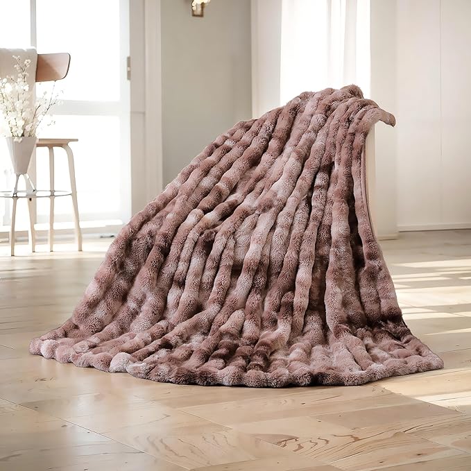 UKELER Ultra Soft Throw Blanket 50''x60'', Brown Fluffy Blankets & Throws Faux Fur Blanket for Couch, Bed, Sofa Cozy Plush Warm Thick Velvet Blanket for Women, Men-Ruum Studio Home