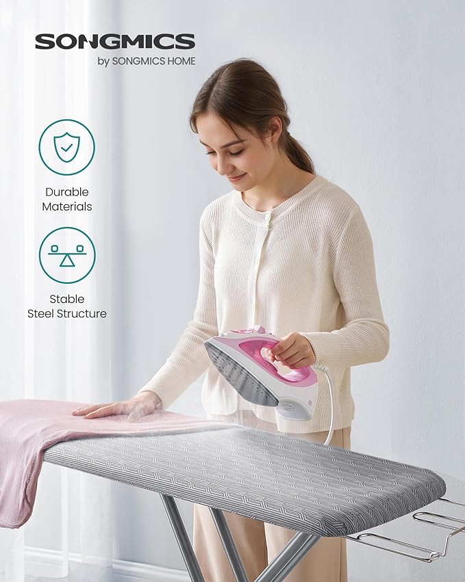 SONGMICS Ironing Board, Foldable Iron Board, Height Adjustable up to 35 Inches, with 4 Layered Cover and Pad, Iron Rest, Hook, Steel X-Legs, for Home, Laundry Room, Dorm, Dove Gray ULLB001G01-Ruum Studio Home