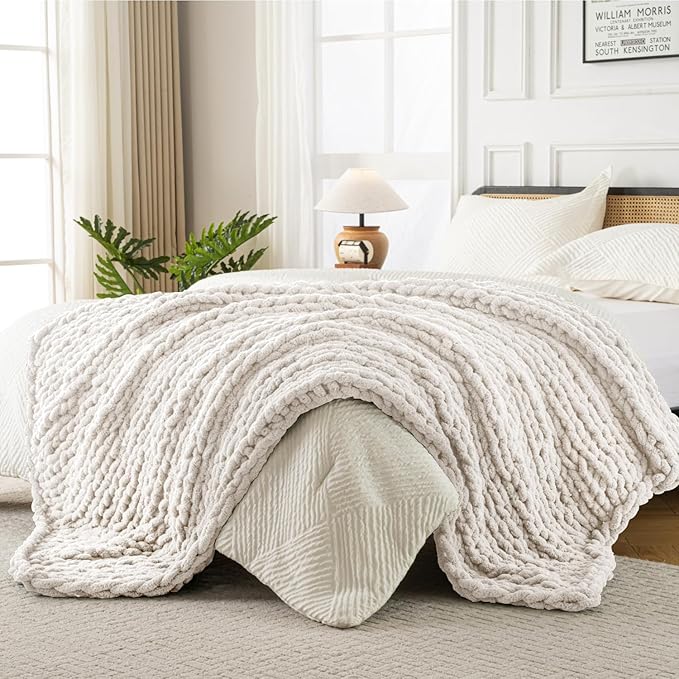 Ultra Soft Chunky Knit Blanket Throw -40x50 Hand Knitted Warm Chenille Throw Blanket, Home Decor Soft Thick Yarn Cable Knit Blanket Breathable Fleece Banket Christmas for Couch Bed Sofa Best GIF-Ruum Studio Home
