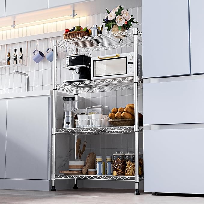 1000 lbs Storage Shelving Steel Heavy Duty 4-Tier Utility Shelving Unit Steel Organizer Wire Rack for Home,Kitchen,Office,Chrome (13.7" D x 29.5" W x 47.2" H)-Ruum Studio Home