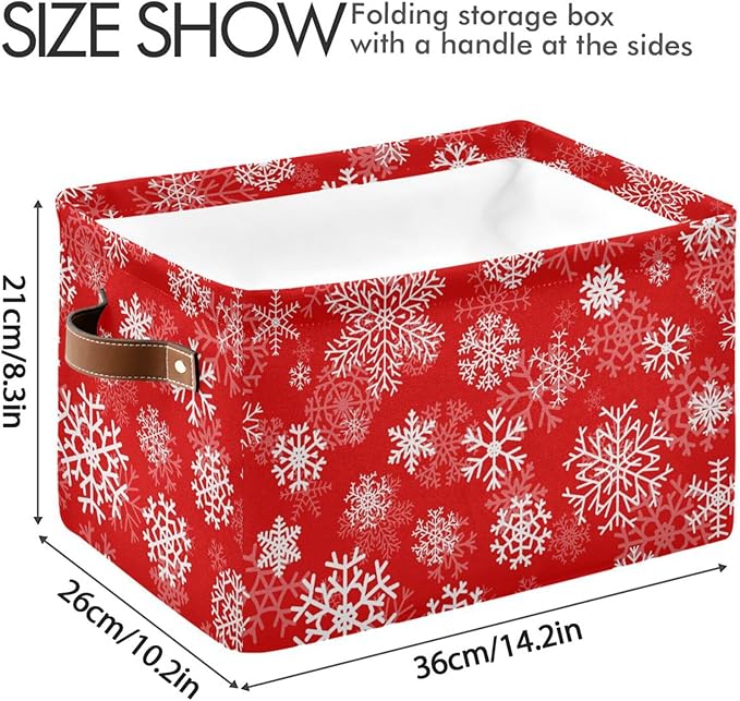 Christmas White Snowflakes on Red Storage Basket Cube Storage Bins Organizer Bag Collapsible Closet Shelf Baskets with handle for Baby Cloth Pet Toy Book 14.2×10.2×8.3 IN-Ruum Studio Home