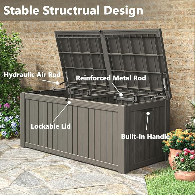Outdoor Storage Box, 180 Gallon Deck Box, Waterproof and UV Resistant Large Resin Storage Bin, Organization and Storage for Patio Furniture, Outdoor Cushions, Garden Tools, Lockable-Ruum Studio Home