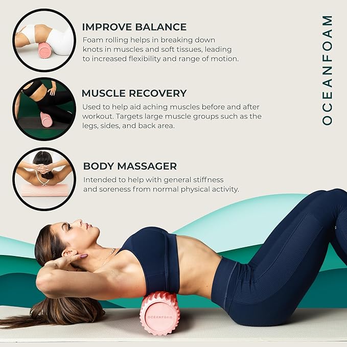 Oceanfoam Tidal Roller - Charcoal - Muscle Massage Foam Roller for Back Pain & Stretching - Firm and Ergonomic Wide Wave Textured - Yoga, Athletics, & Wellness - Full Size, 20" x 5"-Ruum Studio Home
