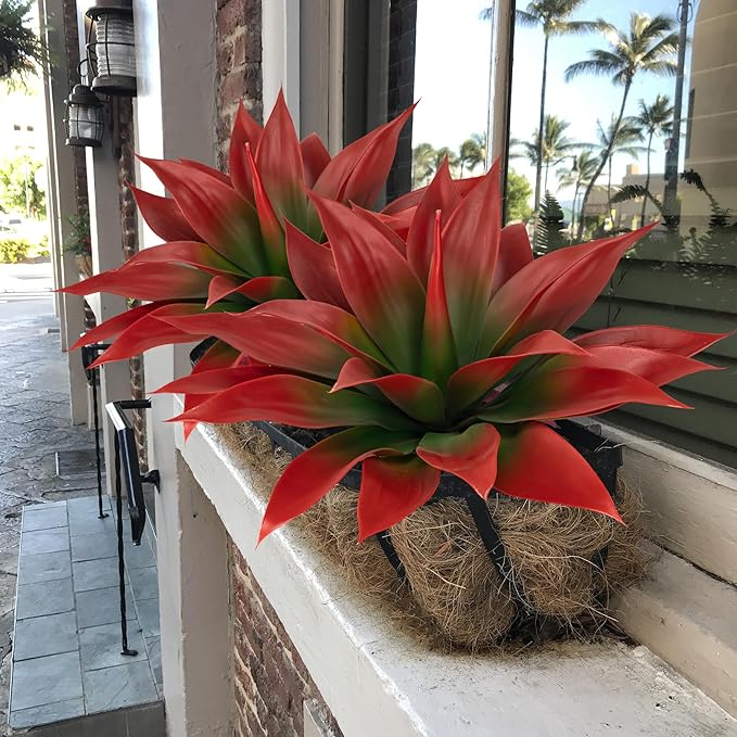 Artificial Agave Plants,Large UV Resistant Fake Agave Planters for Indoor and Outdoor Decorating Tropical Plant Succulents Greenery Indoor Decor (2Pack,18" Red)-Ruum Studio Home
