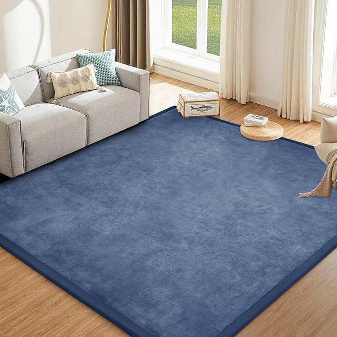 Baby Play Mat 1.2" Thick Memory Foam Nursery Rug Area Rug, 9’2” X 6’7” Yoga Mat Playmat Crawling Mat for Baby,Toddlers,Infants,Kids,Floor Mat Tatami Mat for Living Room with Non-Slip(Blue)-Ruum Studio Home