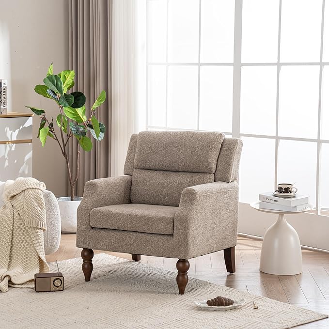 Kidol & Shellder Light Brown Oversized Accent Chair for Living Room Mid Century Modern Reading Chair with Back Upholstered Comfy Single Sofa Chair for Bedroom Lounge Side Corner Boucle Fabric Armchair-Ruum Studio Home
