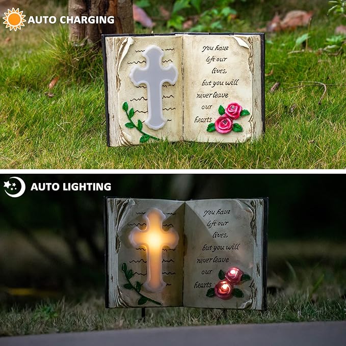 Outdoor Solar Bible Cross Garden Stakes Lights, Waterproof Memorial Grave Decorations Gifts for Cemetery Outdoors Lawn Yard Home Patio Decor-Ruum Studio Home
