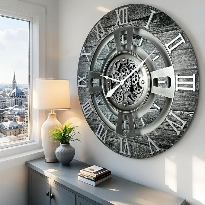 The Gears Clock Real Moving Gear Wall Clock England Line (Carbon Grey, 36 inches (90 cm))-Ruum Studio Home