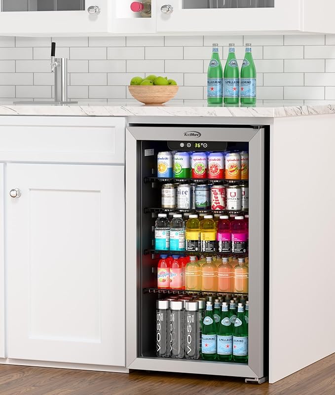 KoolMore 18 in. 3.2 Cu. Ft. Beverage Refrigerator Merchandiser with Stainless Steel Trim and Touch Panel For Soda, Beer or Wine Perfect for Use in a Commercial or Home Setting, ETL Listed (KM-BR32SS)-Ruum Studio Home