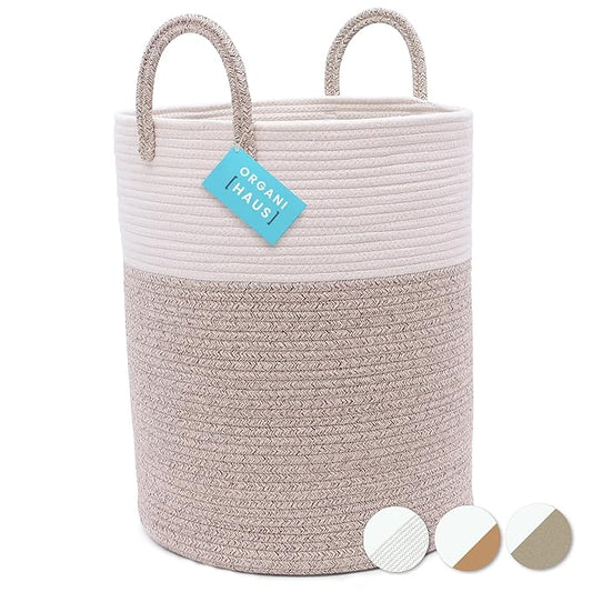 OrganiHaus Brown Toy Basket for Storage 15x18, Baby Laundry Basket, Throw Blanket Basket for Living Room, Large Woven Baskets for Storage, Tall Basket, Towel Basket & Blanket Holder for Bedroom-Ruum Studio Home