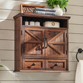 Bathroom Wall Cabinet, Farmhouse Medicine Cabinet, 24" Wide Cabinet with Drawer, Adjustable Shelf, Double Barn Doors, Storage Cabinet for Bathroom, Kitchen, Living Room, Brown-Ruum Studio Home