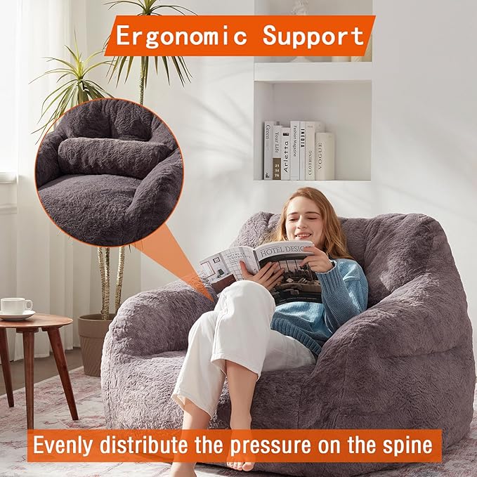 Bean Bag Chair for Adults with Pillow,Oversized Bean Bag Couch Chairs for Adults,Giant Lazy Couch Sofa Chairs with Filler,Large Reading Chair for Living Room Bedroom,Dark Gray-Ruum Studio Home