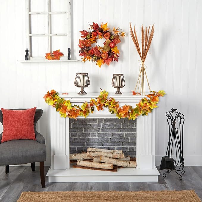 Lvydec 2 Pack Fall Maple Garland Clearance - 5.9ft/Strand Artificial Fall Garlands Assorted Color Leaves Autumn Decor for Home Wedding Halloween Thanksgiving Party-Ruum Studio Home