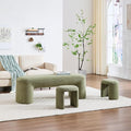 3-Piece 53" Comfy Upholstered Dining Bench with 2 Ottomans, Accent Waterfall Bench Modern End of Bed Entryway Bench Vanity Stool, Green Chenille-Ruum Studio Home
