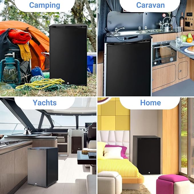 SMETA 12V RV Refrigerator 1.7 Cu.Ft Mini Camper Fridge with Lock and Key AC/DC 110V/12v Quiet Absorption Compact Refrigerator for RV Semi Truck Patio Car with Reversible Door Beverage Cooler, Black-Ruum Studio Home