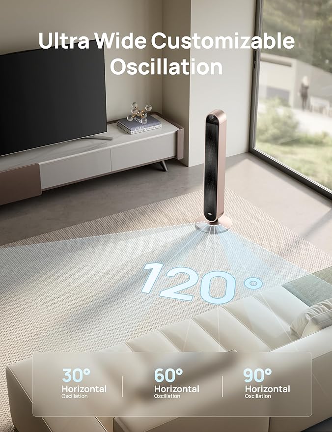 Dreo Smart Tower Fan Voice Control, 120° Oscillating Fan Works with Alexa/Google/App/Remote, 42 Inch, 25dB Quiet DC Bladeless Fan for Bedroom,12 Speeds, Floor Fan for Home, Office, Pilot Max S-Ruum Studio Home