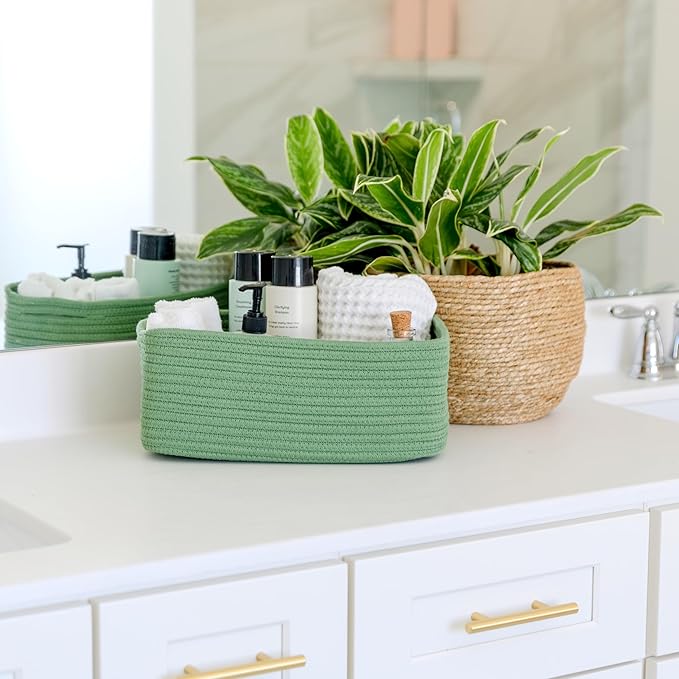 NaturalCozy 13.5”x8.5”x5.5” Rectangle Storage Baskets for Shelves 3 Pack | Cotton Rope Woven Small Baskets for Organizing | Small Storage Bins for Nursery, Bathroom, Closet, Shelf, Decorative-Ruum Studio Home