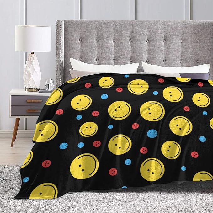 Smiley Face Throw Blanket Soft Smiley Fleece Blanket Men Women Gift for Kids Boys Girls for Party Couch Sofa Bed Deco Blankets 50x40 Inches-Ruum Studio Home