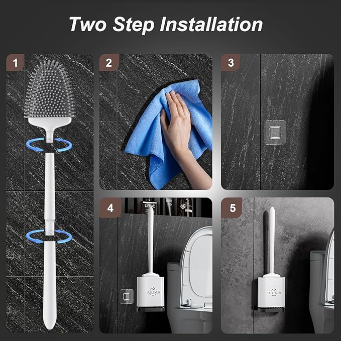 Sellemer Toilet Brush and Holder Set - Flexible Toilet Bowl Brush Head with Silicone Bristles, Compact Size for Storage and Organization, Ventilation Slots Base (1 Pack, White)-Ruum Studio Home
