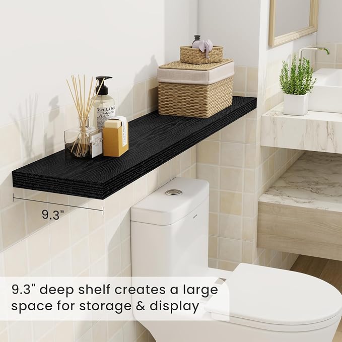 Fun Memories 48 Inch Deep Floating Shelves for Wall, 2 Pack of Long Wall Mounted Wood Shelves with Invisible Brackets for Bathroom, Bedroom, Living Room, Kitchen Decor and Storage, Black-Ruum Studio Home