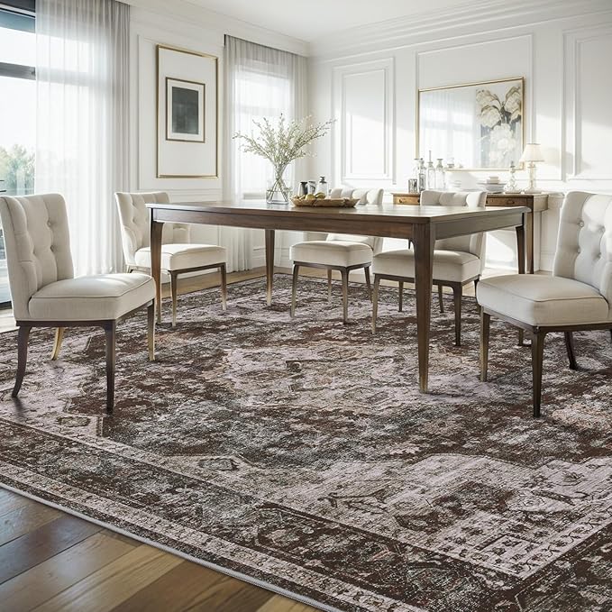AMOAMI-Area Rug 9X12 Rugs for Living Room-Vintage Soft Brick/Brown Rugs for Bedroom-Non Slip Carpet-Washable Rug for Dining Room Living Room Bedroom Office Under Table-Ruum Studio Home
