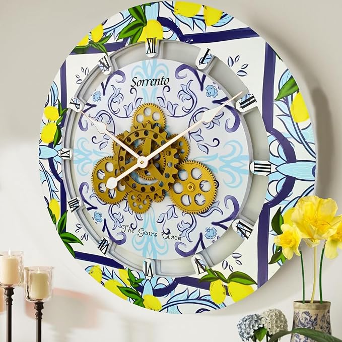 The Gears Clock Wall Clock Italy Collection with Moving Gears (Sorrento, 24 inch Round)-Ruum Studio Home