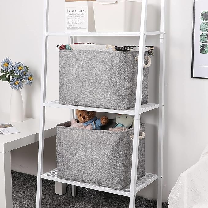 Bidtakay Grey Baskets [2-Pack] Shelf Baskets for Storage 16" X 11.8" X 11.8" Large Fabric Rectangular Decorative Storage Basket Organization Bins for Shelves Closet Home Organization(Grey)-Ruum Studio Home