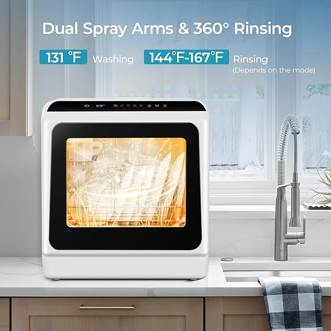 EUHOMY Mini Portable Dishwasher Countertop Compact Dishwashers, Tabletop Small Dishwasher with 5L Built-in Water Tank with 6 Modes and Baby Care for Apartments& RVs, No Hookup Needed-Ruum Studio Home