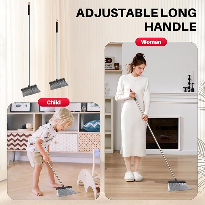 JOYMOOP Black and Red Broom and Dustpan Set, Upright Angle Design with Built-in Comb Teeth for Home, Office, Hard Floors-Ruum Studio Home