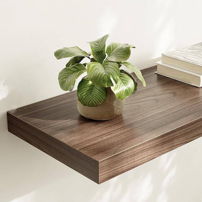 Large Floating Shelves for Wall Set of 3 Wooden Wall Shelves 24 in x 12.75 in x 2 in Room Decor Long Shelf with Invisible Wall Mount Bracket for Bedroom Kitchen Living Room Walnut-Ruum Studio Home
