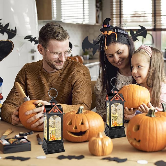 Halloween Snow Globe Lantern, Spooky Ghost Halloween Decor, Plug-in & Battery Operated Snow Globes for Halloween Decorations Indoor-Ruum Studio Home