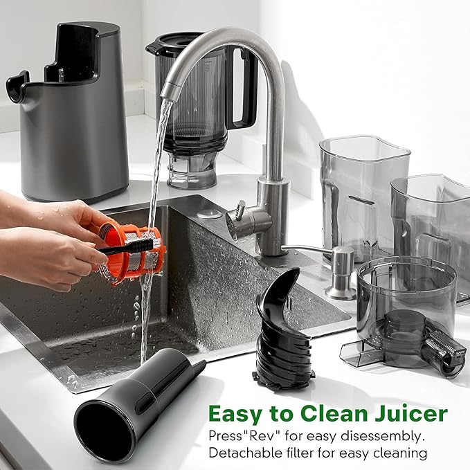 Cold Press Juicer, Juicer Machines with 5.4" Wide Feed Chute for Juice Extractor, Professional Slow Masticating Juicer for Whole Vegetables & Fruits with High Juice Yield, Easy to Clean (Black)-Ruum Studio Home
