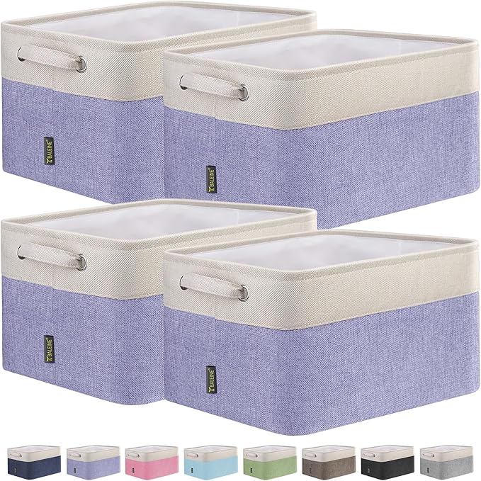BALEINE 4 Pack Fabric Storage Bins for Shelves, Linen Storage Baskets for Organizing, Decorative Closet Bins for Clothes, Home (Lavender, 12"x8"x8")-Ruum Studio Home