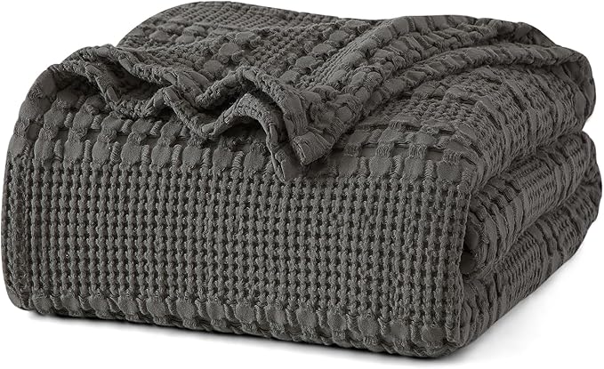 PHF 100% Cotton Waffle Weave Blanket King Size, Soft Lightweight Breathable Cozy Summer Blankets for Bed, Luxury Aesthetic Woven Bedding for Home Decor, 108"x90", Charcoal Grey-Ruum Studio Home