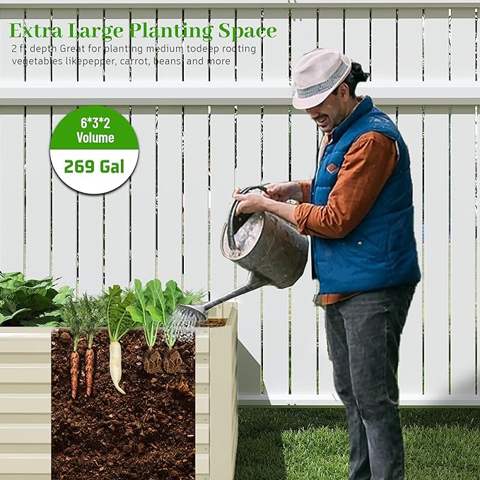 6x3x2 ft Raised Garden Bed, Large Metal Planter Raised Beds, Planters for Outdoor Plants for Vegetables, Flowers, Herbs, Fruits, and Succulents.(2 Pcs, Yellow)-Ruum Studio Home