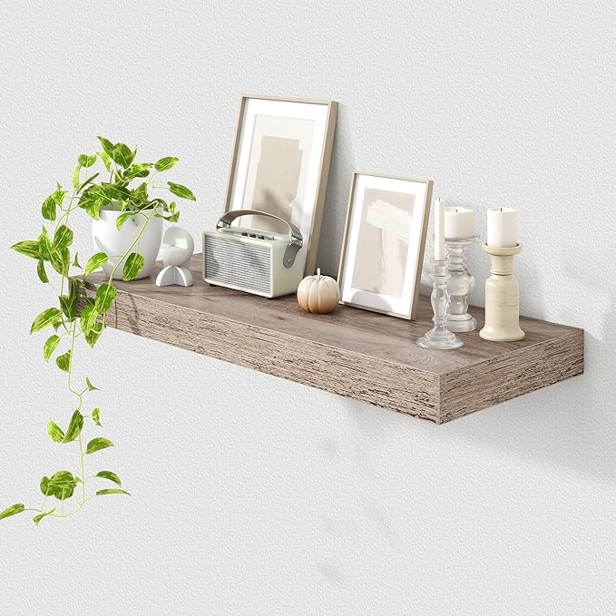 Deep Floating Shelves for Wall | 30 Inch Wide x 12 Inch Deep Floating Shelves | 30W x 12D Rustic Grey Wood Wide Wall Shelves | Bookshelf Laundry Shelf TV Shelf-Ruum Studio Home