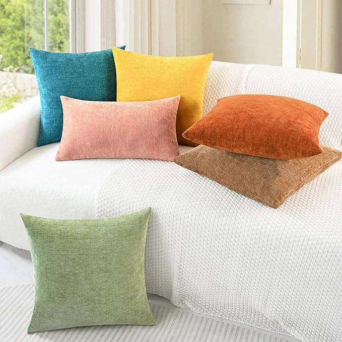 CaliTime Throw Pillow Covers Decorative 18 X 18 Inches Pack of 2 Cozy Chenille Cushion Cases for Couch Sofa Bed Living Room Home Mustard Yellow-Ruum Studio Home